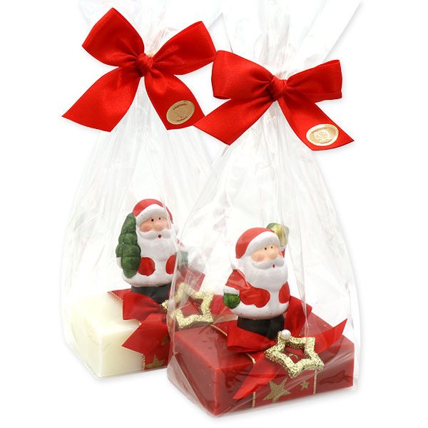 Sheep milk soap 150g, decorated with a Santa in a cellophane, Classic/pomegranate 