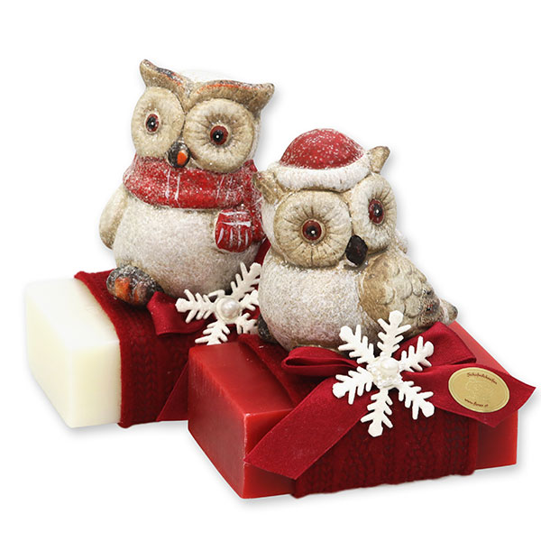 Sheep milk soap 150g decorated with an owl, Classic/pomegranate 