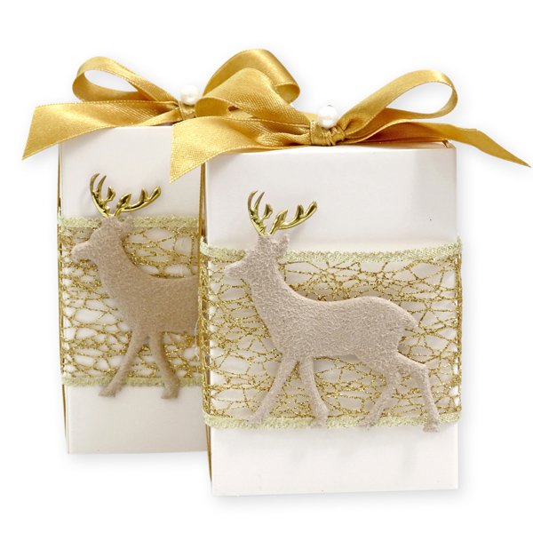 Sheep milk soap 150g in a box decorated with a deer, Classic/quince 