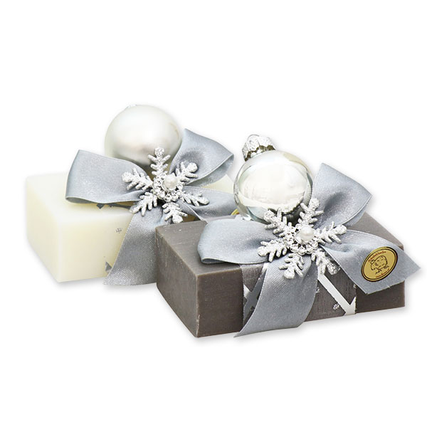 Sheep milk soap 150g decorated with a christmas ball, Classic/christmas rose silver 