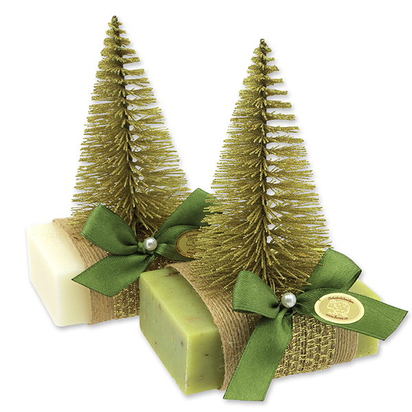 Sheep milk soap square 150g decorated with a fir tree, Classic/verbena 