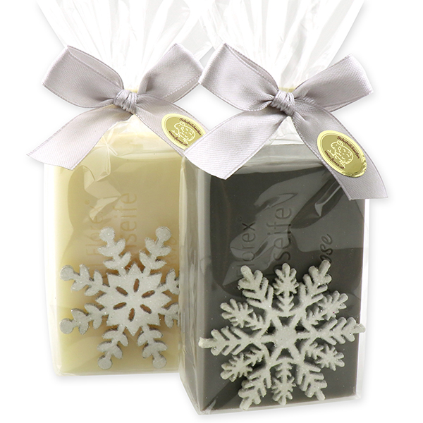 Sheep milk soap 150g, decorated with a snowflake in a cellophane, Classic/chritmas rose 