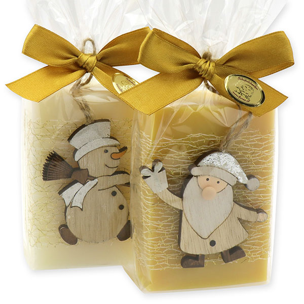 Sheep milk soap 150g decorated with a snowman and santa in a cellophane, classic/swiss pine 