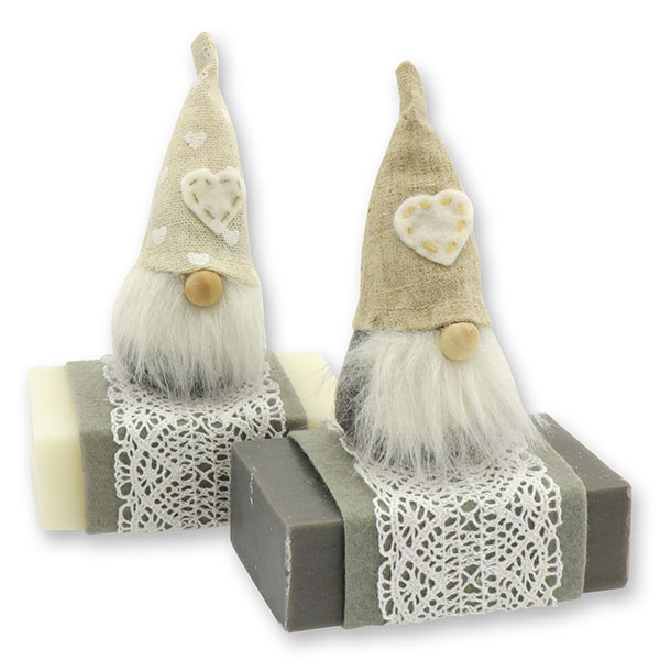 Sheep milk soap 150g decorated with a gnome, Classic/christmas rose silver 