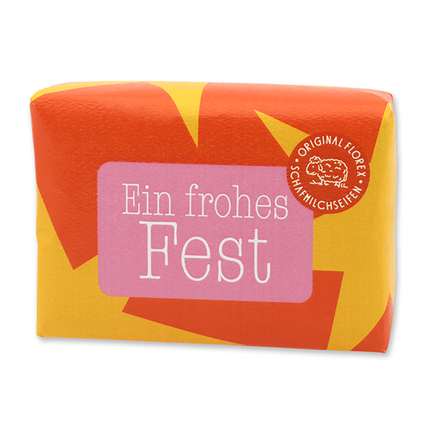 Schafmilchseife eckig 150g "Bunte Festtag Motiv 12", Mandarine-Zimt 