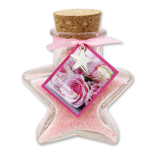 Bath salt 160g in a star shaped glass jar, Rose Diana 