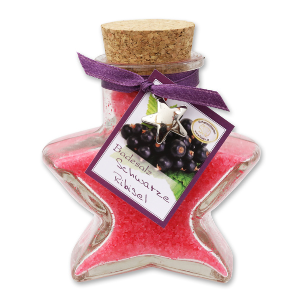 Bath salt 160g in a star shaped glass jar, Black currant 