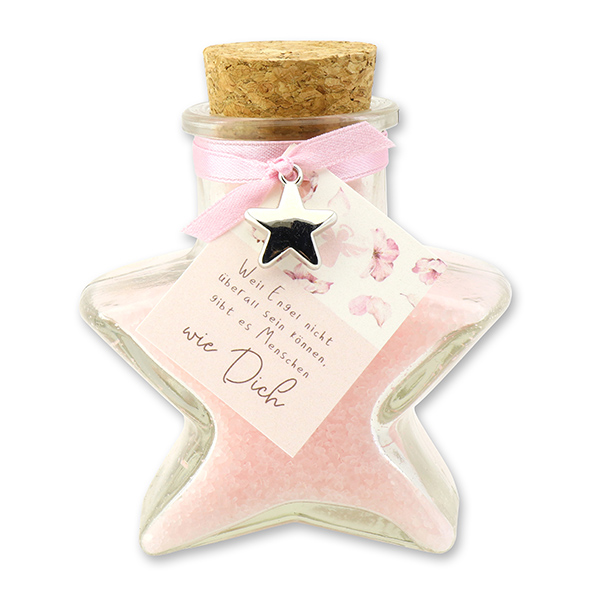 Bath salt 160g in a star shaped glass jar "Weil Engel nicht überall sein können...", Peony 