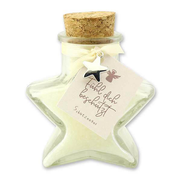 Bath salt 160g in a star shaped glass jar "Fühl dich beschützt - Schutzengel", Classic 