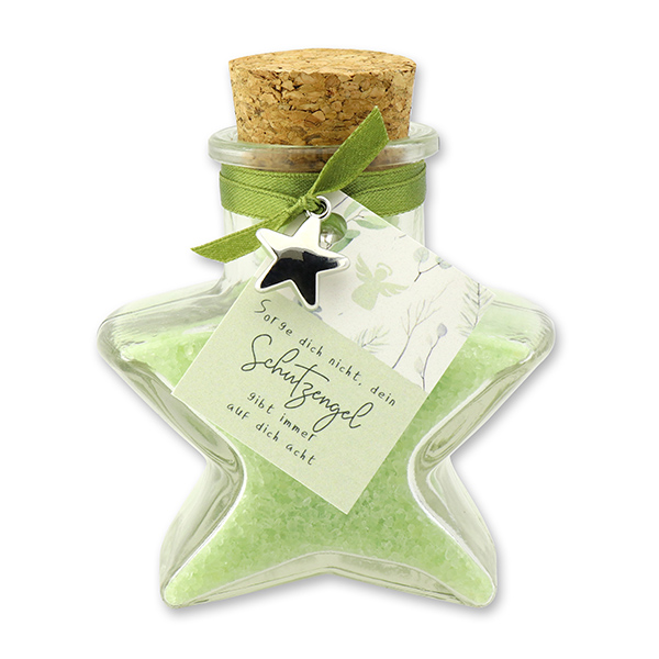 Bath salt 160g in a star shaped glass jar "Sorge dich nicht,...", Verbena 