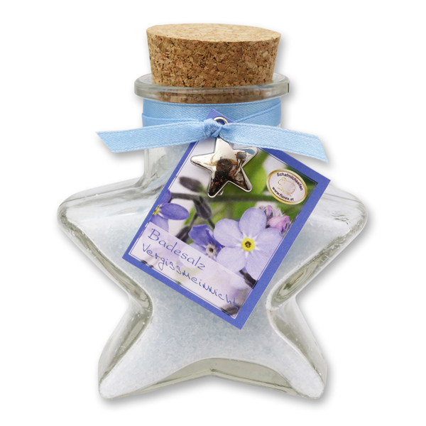 Bath salt 160g in a star shaped glass jar, Forget-me-not 