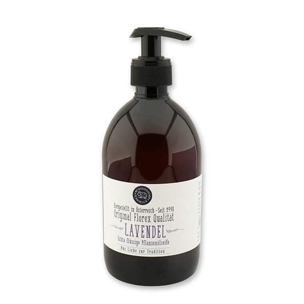 Liquid plant oil soap with sheep milk 500ml "Aus Liebe zur Tradition", in a dispenser, Lavender 