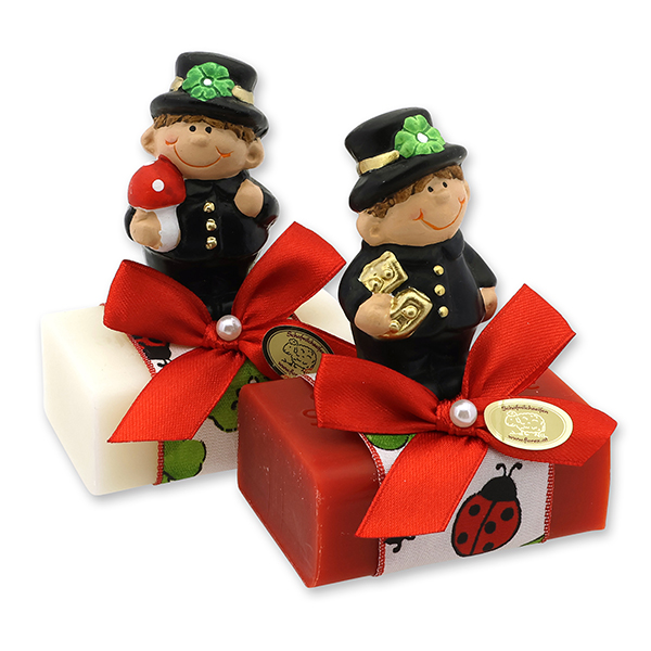 Sheep milk soap 100g decorated with a chimney sweeper, Classic/pomegranate 