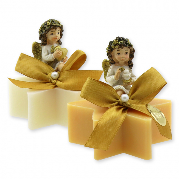 Sheep milk star soap 80g decorated with angel, Classic/swiss pine 