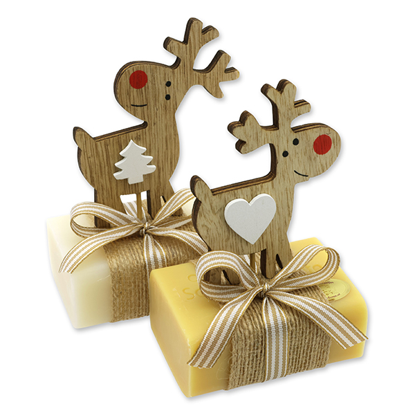 Sheep milk soap 100g deocrated with a deer, Classic/swiss pine 