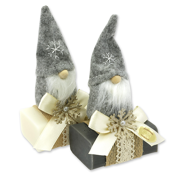 Schafmilchseife eckig 100g dekoriert mit Wichtel, Classic/Christrose 