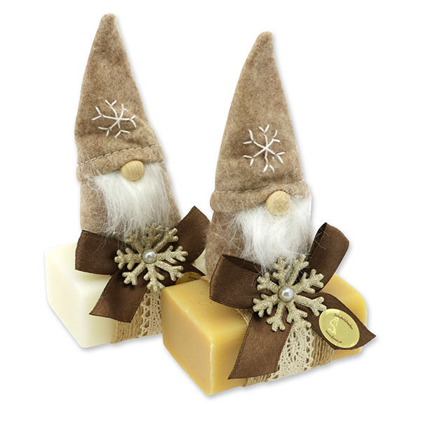 Sheep milk soap 100g decorated with a gnome, Classic/swiss pine 