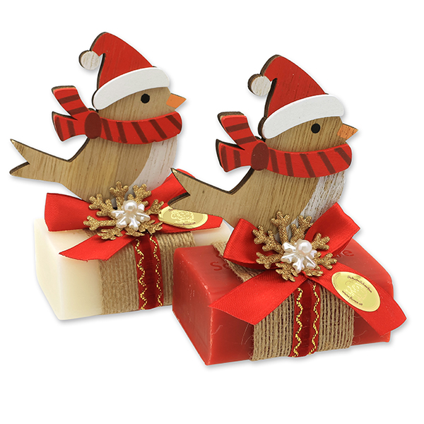 Sheep milk soap 100g deocrated with a bird, Classic/pomegranate 