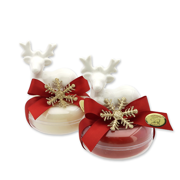 Sheep milk soap round 100g in a box deocrated with a deer, Classic/pomegranate 