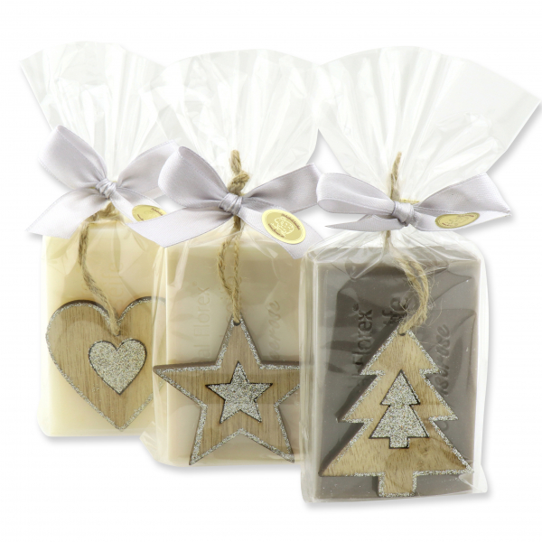 Sheep milk 150g, decorated with christmas motif in cello, Classic/christmas rose silver 