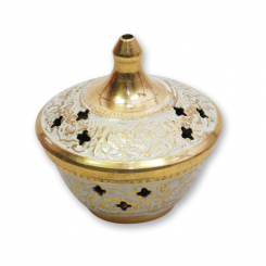 Incense vessel 8x8cm brass, white, for a charcoal 