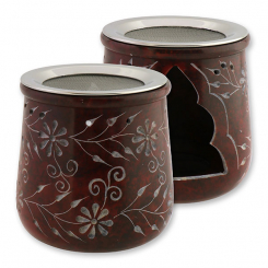 Weihrauchgefäß 9x8cm Speckstein mit Sieb rot, für Teelicht 