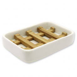 Soap dish porcelain square with bamboo element 