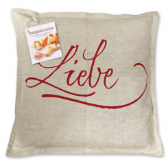 Swiss pine pillow 40x40cm with 'Liebe' filled with swiss pine shavings 