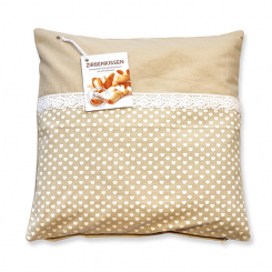 Swiss pine pillow 40x40cm beige with hearts filled with swiss pine shavings 