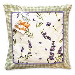 Swiss pine pillow 40x40cm white with lavender and green frame filled with swiss pine shavings 