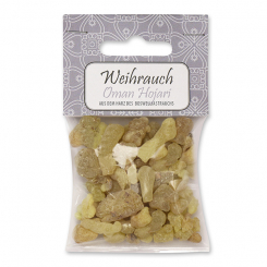 Incense 25g in a cellophane bag with a card, "Oman Premium Hojari" 
