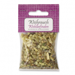 Incense mix 25g in a cellophane bag with a card, "Wohlbefinden" 