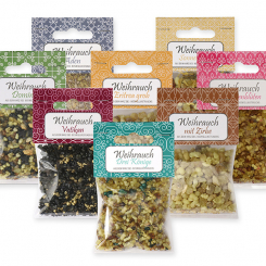 Incense mix 25g in a cellophane bag with a card, sorted 