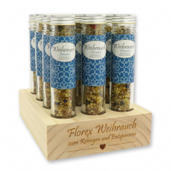 Wooden stand filled with Incense mix 35g in a high glass jar, "Oriental" 