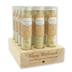 Wooden stand filled with incense 35g in a high glass jar, "Dammar" 