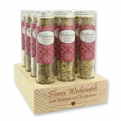 Wooden stand filled with Incense mix 35g in a high glass jar, "Winterzeit" 