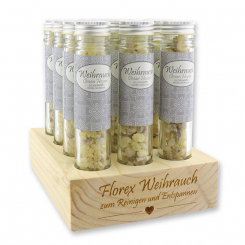 Wooden stand filled with Incense 30g in a high glass jar,  "Oman Premium Hojari" 