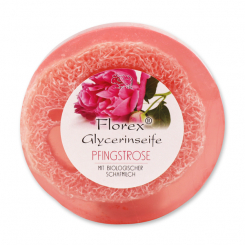 Handmade glycerin-soap with loofah 100g in cello, peony 