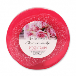 Handmade glycerin-soap with loofah 100g in cello, dream of rose 