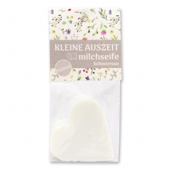 Sheep milk soap heart 85g in a cellophane bag "Kleine Auszeit", Christmas Rose White 