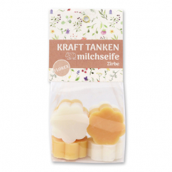 Schafmilchseife Blume mini 6x20g in Cello "Kraft tanken", Classic/Zirbe 