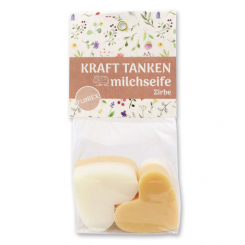 Schafmilchseife Herz mittel 4x23g in Cello "Kraft tanken", Classic/Zirbe 
