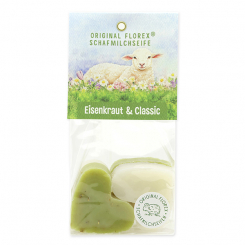 Schafmilchseife Herz mittel 4x23g in Cello "Naturzauber Motiv 1, Classic/Eisenkraut 