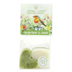 Schafmilchseife Herz mittel 4x23g in Cello "Naturzauber Motiv 10, Classic/Bergkräuter 