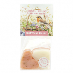 Schafmilchseife Herz mittel 4x23g in Cello "Naturzauber Motiv 11, Classic/Wildrose 
