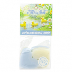 Schafmilchseife Herz mittel 4x23g in Cello "Naturzauber Motiv 12, Classic/Vergissmeinnicht 