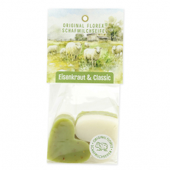 Schafmilchseife Herz mittel 4x23g in Cello "Naturzauber Motiv 4, Classic/Eisenkraut 
