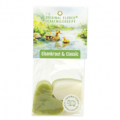 Schafmilchseife Herz mittel 4x23g in Cello "Naturzauber Motiv 5, Classic/Eisenkraut 