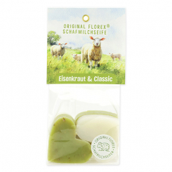 Schafmilchseife Herz mittel 4x23g in Cello "Naturzauber Motiv 7, Classic/Eisenkraut 