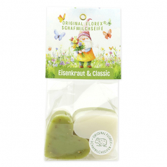 Schafmilchseife Herz mittel 4x23g in Cello "Naturzauber Motiv 9, Classic/Eisenkraut 